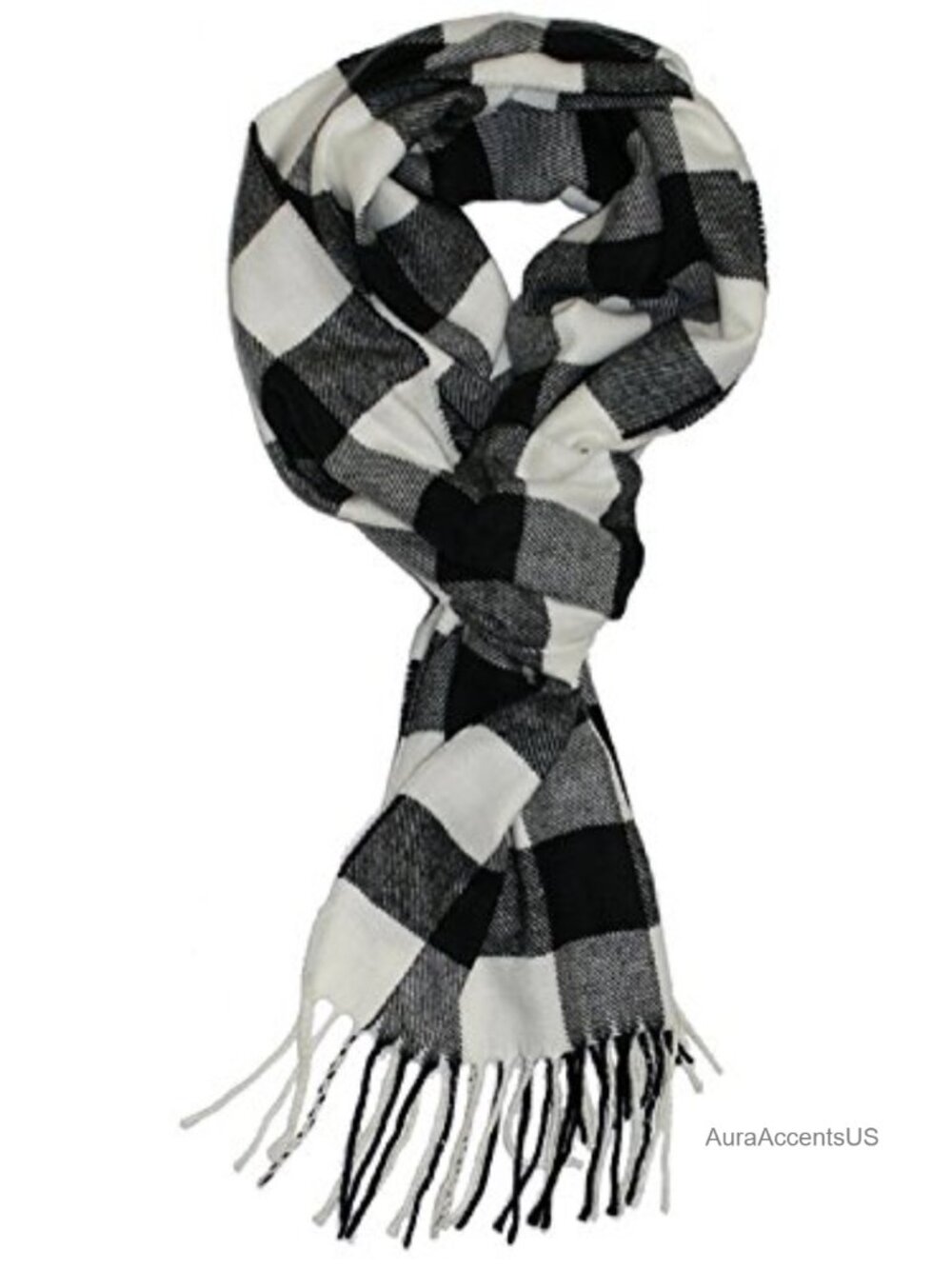 Cashmere Feel Winter Scarf - Buffalo Plaid Check with Fringes